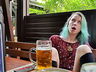 Remote orgasm control of my Stepsister in Pub!