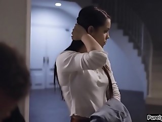 Teen babysitter agrees to fulfill husbands late wifes last wish and is paid to get impregnated.All shy she lets him undress her and he fingers and licks her pussy.She deepthroats his hard cock and gets banged rough until he unloads in her pussy