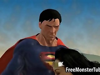 3D Wonder Woman sucking on Superman's hard cock