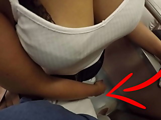 Unknown Blonde Milf with Big Tits Started Touching My Dick in Subway ! That'_s called Clothed Sex?
