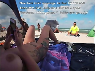 EW 511 - Hubby Films Mrs Kandii Kiss and shows us what the voyeurs look like playing with their cocks when she lays out on the nude beach with her legs spread open for all to see!