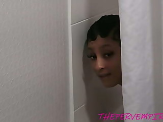 Ebony 18 year old gets into sucking step fathers cock