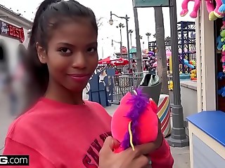 Barely legal Ebony teen Nia Naccis tight pussy gets stretched